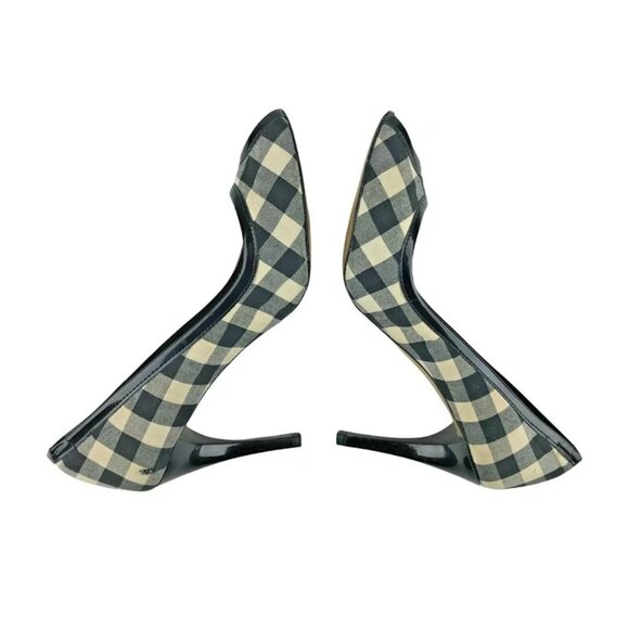 Zara Womens Black Ivory Check Slip On Peep Toe Stiletto Pump Heel Size US 7.5 - Picture 4 of 10